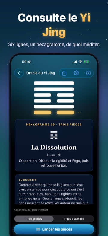 Consulte le Yi Jing — Six lignes, un hexagramme, de quoi méditer.