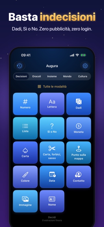 Basta indecisioni — Dadi, Sì o No. Zero pubblicità, zero login.