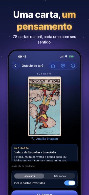 Uma carta, um pensamento — 78 cartas de tarô, cada uma com seu sentido.